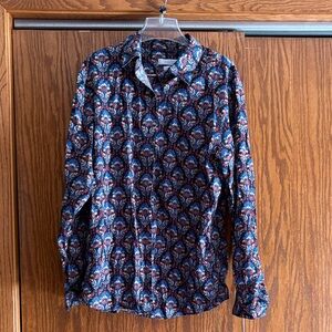 Foxcroft Navy and Red Paisley Button Down Shirt